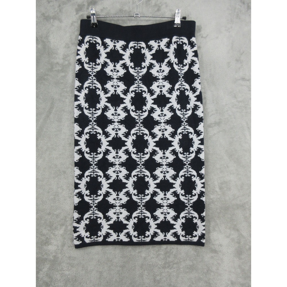 New York & Company Skirt Womens Size M Damask Sweater Knit Pencil Metallic Zip